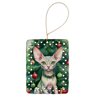 Caroline's Treasures Minskin Cat By the Christmas Tree Porcelain Ornament