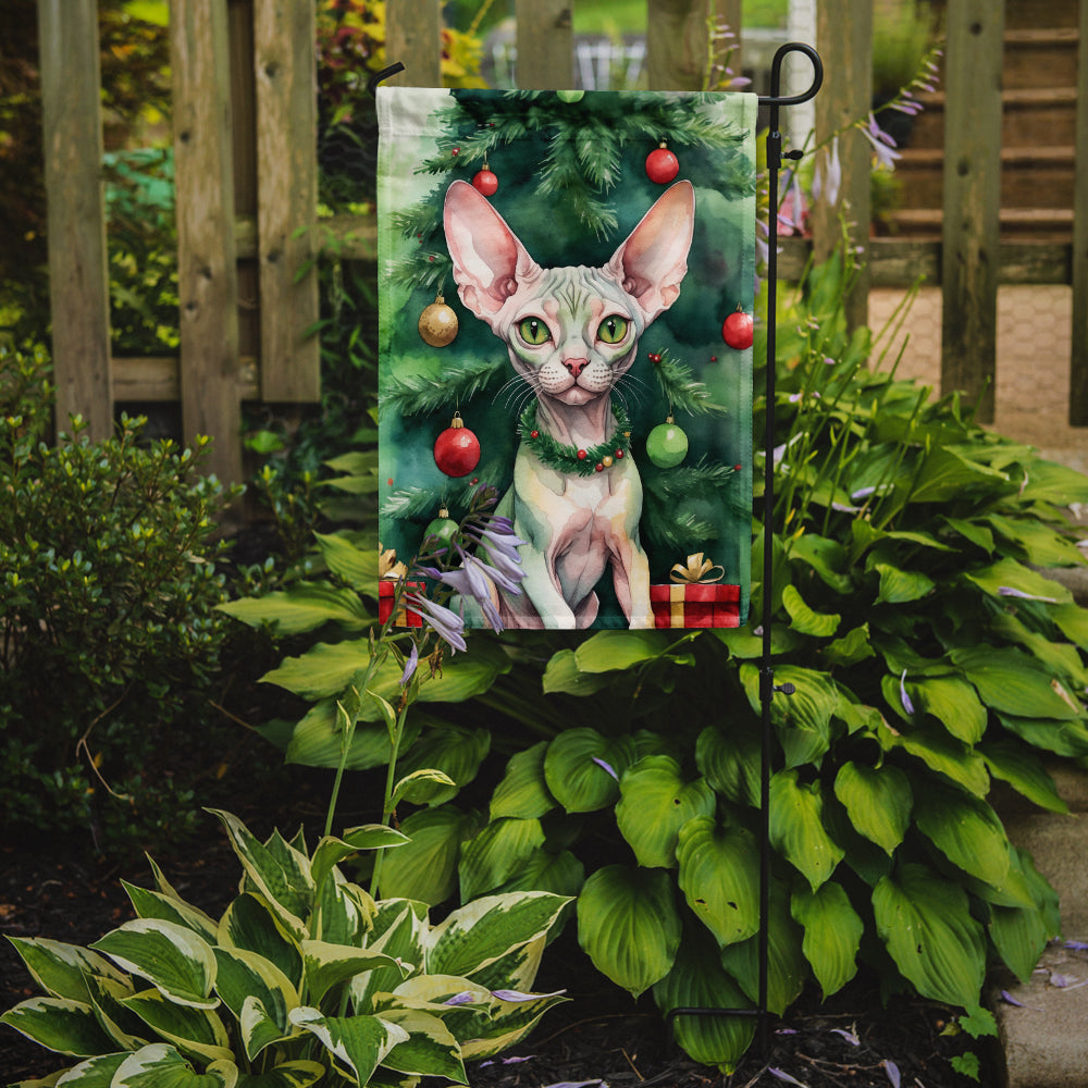 Caroline's Treasures Minskin Christmas Garden Flag - Cat by the Christmas Tree - Cat-Themed Holiday Yard Decor