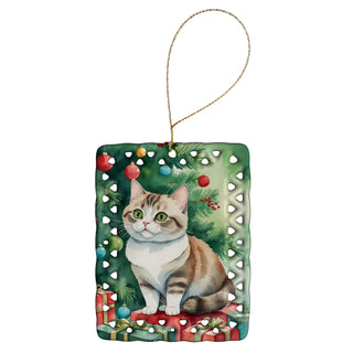 Caroline's Treasures Munchkin Cat By the Christmas Tree Porcelain Ornament