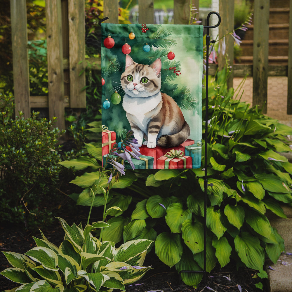Caroline's Treasures Munchkin Christmas Garden Flag - Cat by the Christmas Tree - Cat-Themed Holiday Yard Decor
