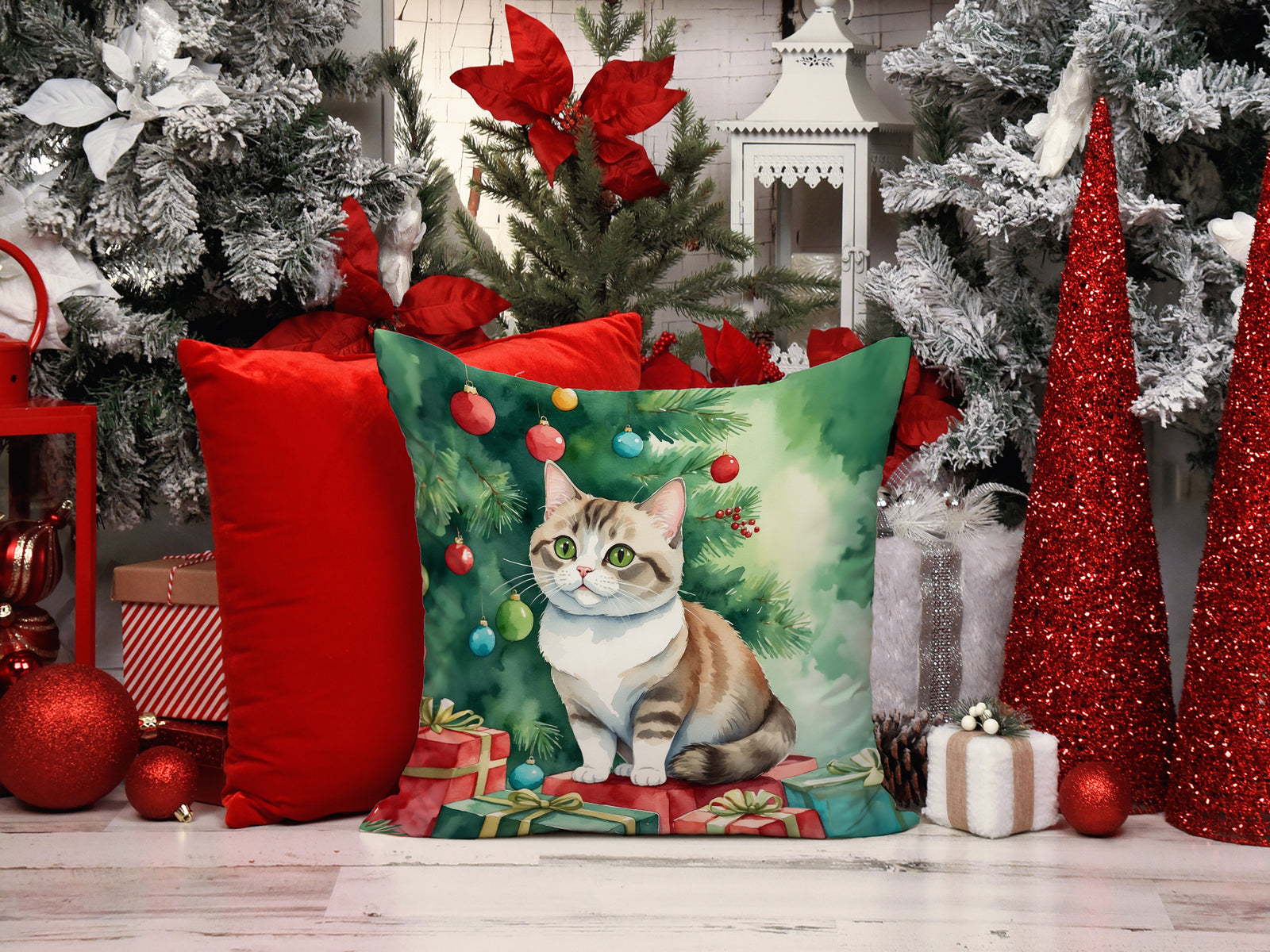 Caroline's Treasures Munchkin Cat By the Christmas Tree Throw Pillow