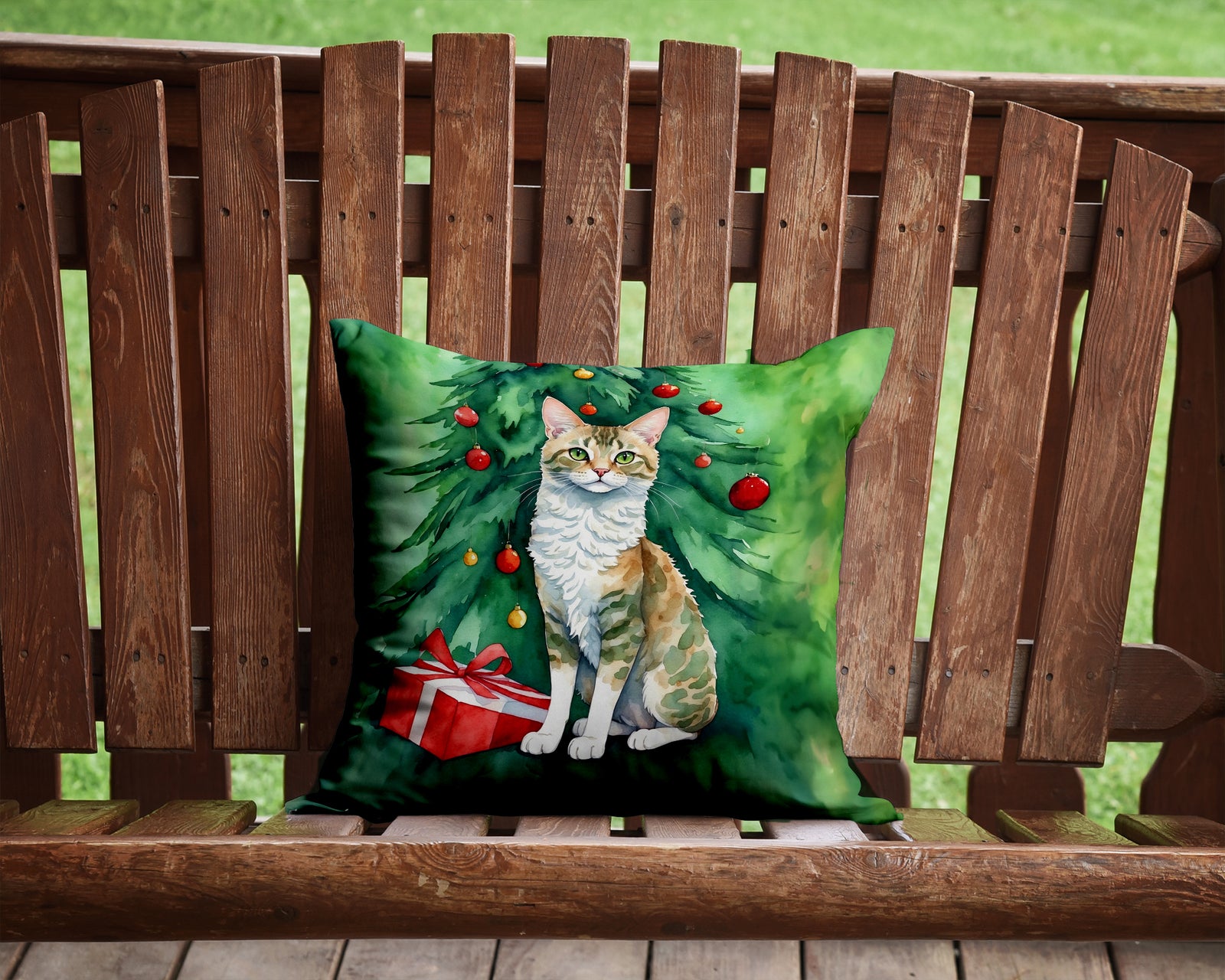 Caroline's Treasures Oregon Rex Cat By the Christmas Tree Throw Pillow - 14x14 Decorative Pillow – Art for Your Home & Patio