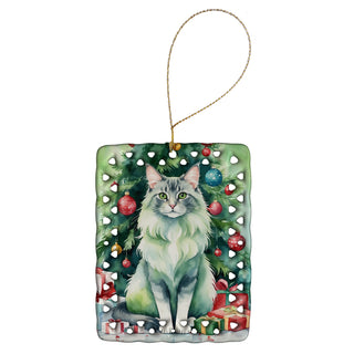 Caroline's Treasures Oriental Longhair Cat By the Christmas Tree Porcelain Ornament