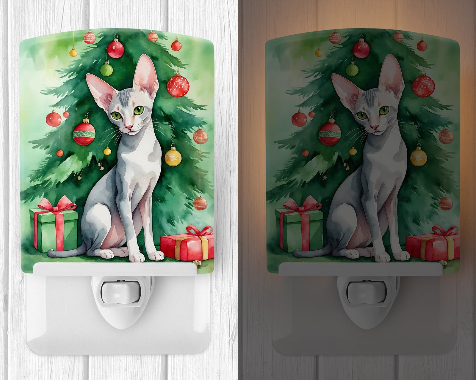 Caroline's Treasures Oriental Shorthair Cat By the Christmas Tree Ceramic Night Light