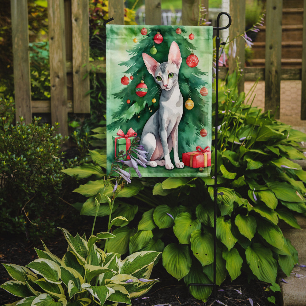 Caroline's Treasures Oriental Shorthair Christmas Garden Flag - Cat by the Christmas Tree - Cat-Themed Holiday Yard Decor