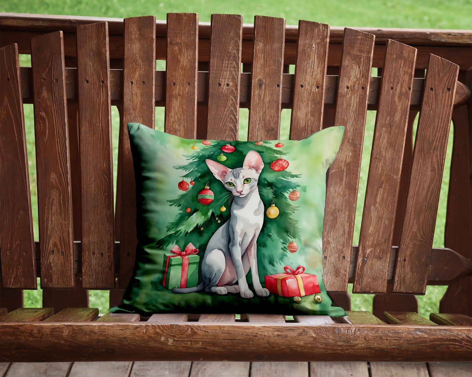 Caroline's Treasures Oriental Shorthair Cat By the Christmas Tree Throw Pillow - 14x14 Decorative Pillow – Art for Your Home & Patio