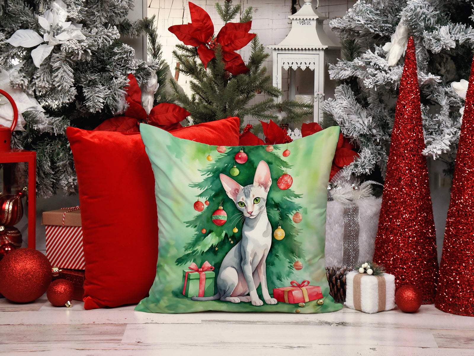 Caroline's Treasures Oriental Shorthair Cat By the Christmas Tree Throw Pillow