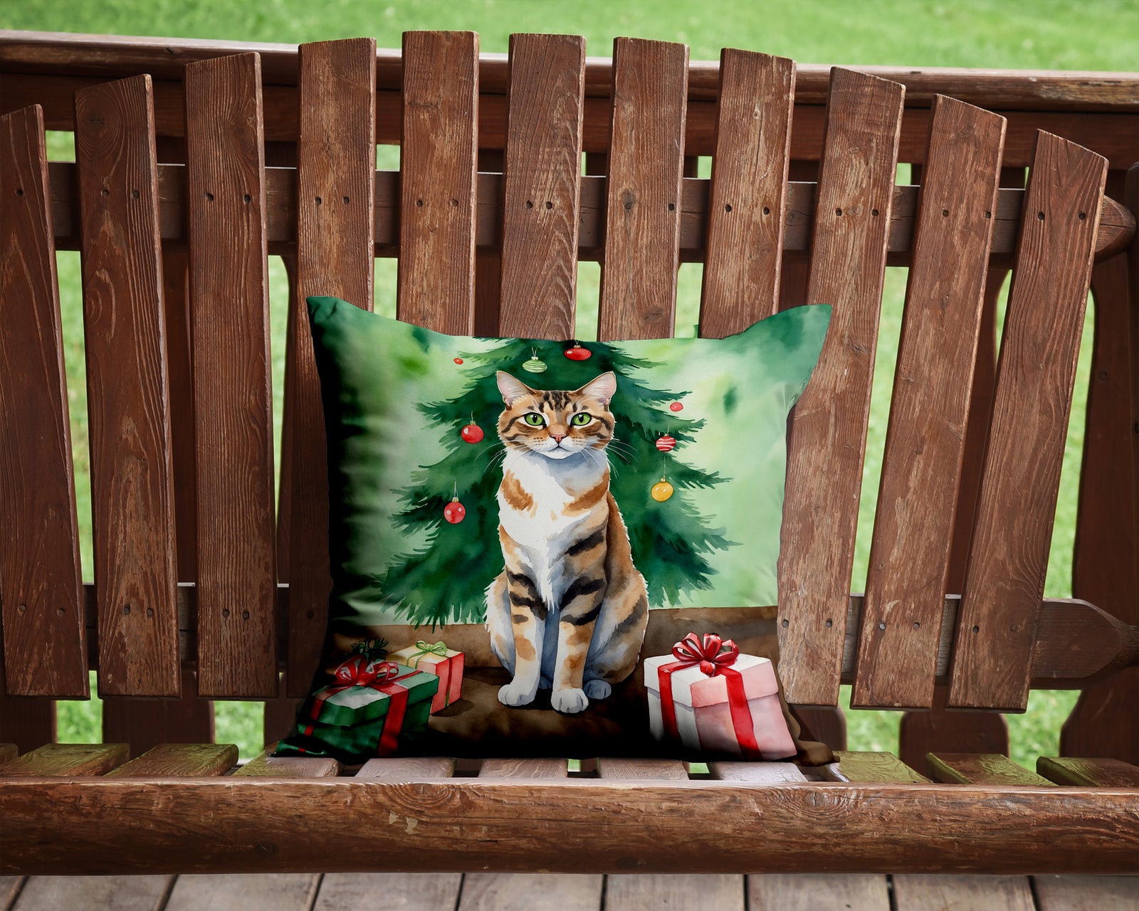 Caroline's Treasures Owyhee Bob Cat By the Christmas Tree Throw Pillow - 14x14 Decorative Pillow – Art for Your Home & Patio