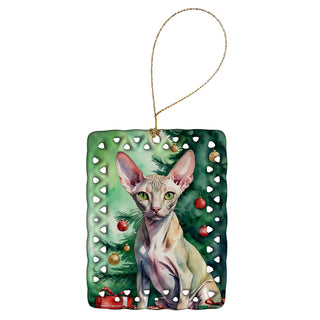 Caroline's Treasures Peterbald Cat By the Christmas Tree Porcelain Ornament