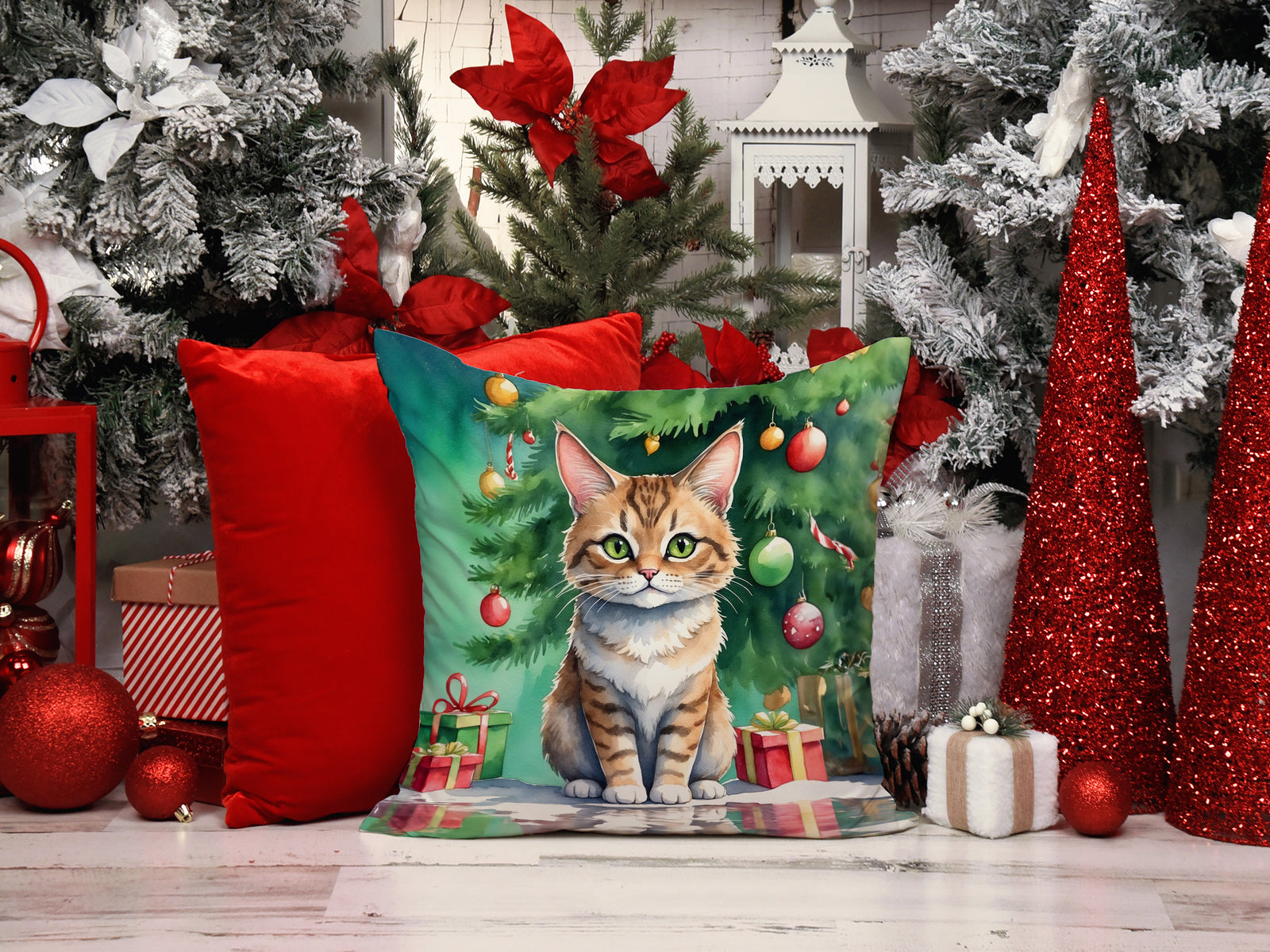 Caroline's Treasures Pixie Bob Cat By the Christmas Tree Throw Pillow