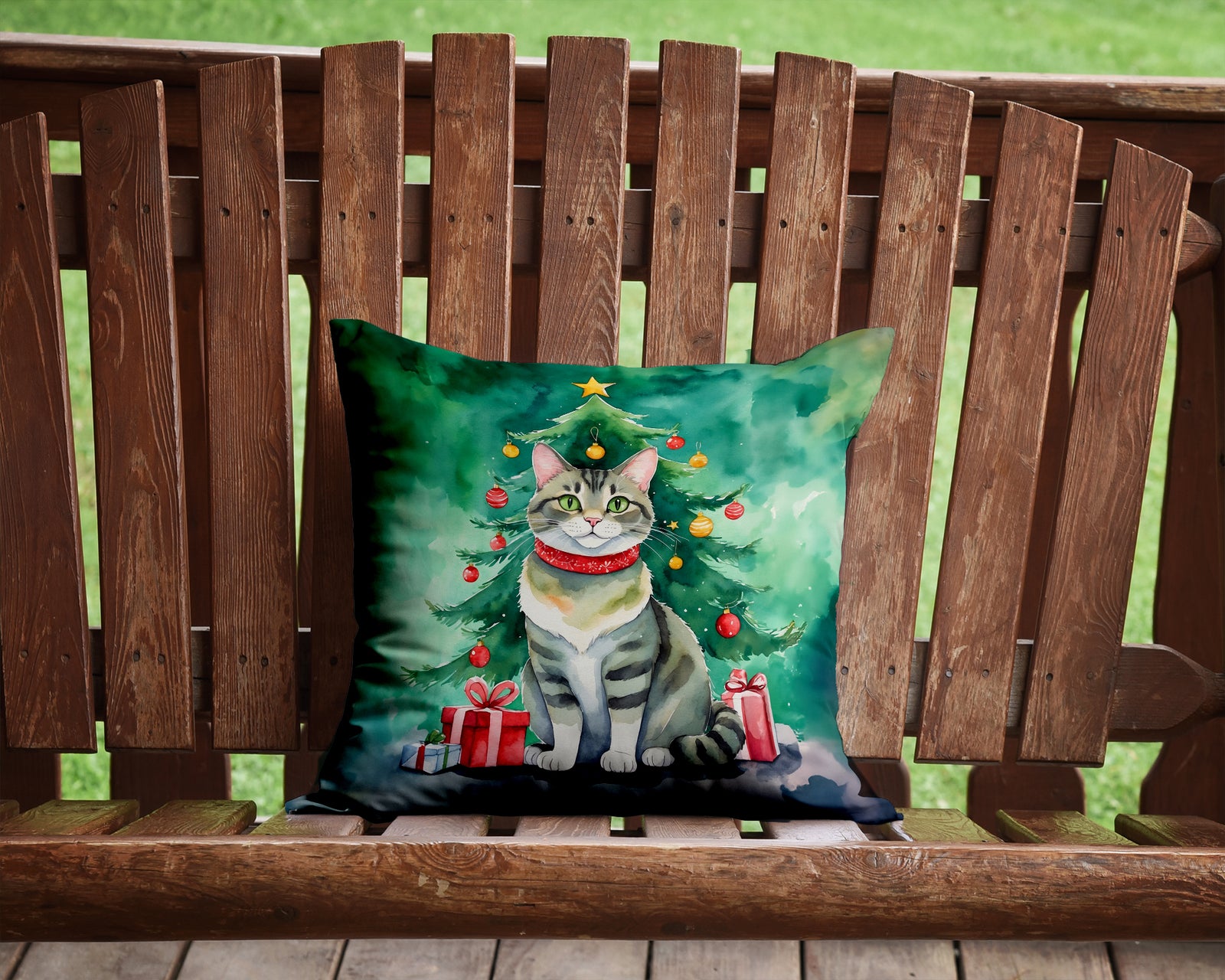 Caroline's Treasures Raas Cat By the Christmas Tree Throw Pillow - 14x14 Decorative Pillow – Art for Your Home & Patio