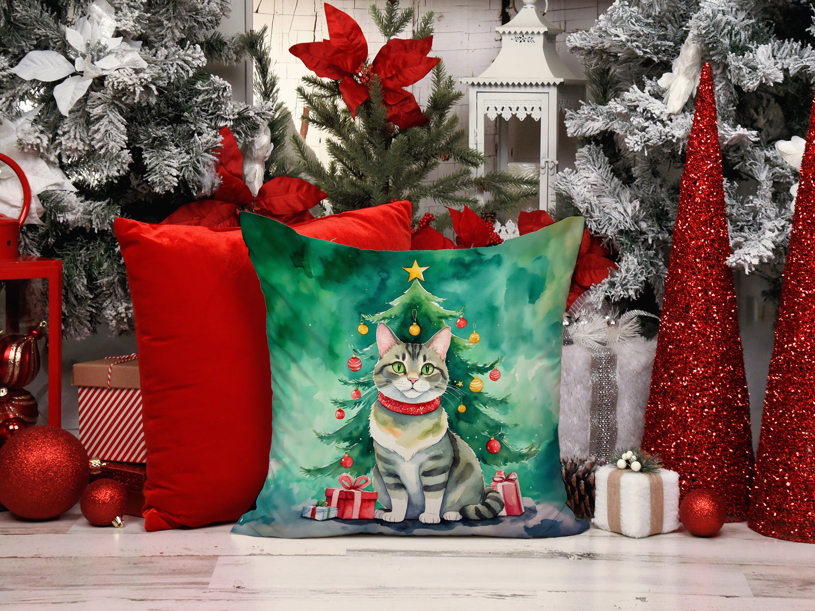 Caroline's Treasures Raas Cat By the Christmas Tree Throw Pillow