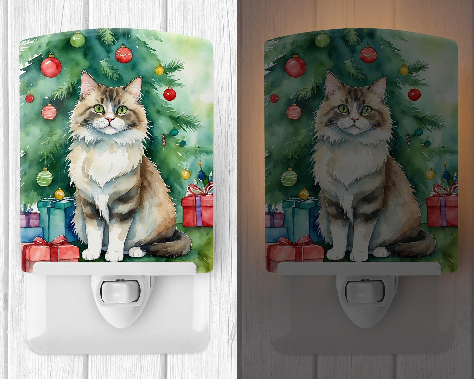 Caroline's Treasures Ragamuffin Cat By the Christmas Tree Ceramic Night Light