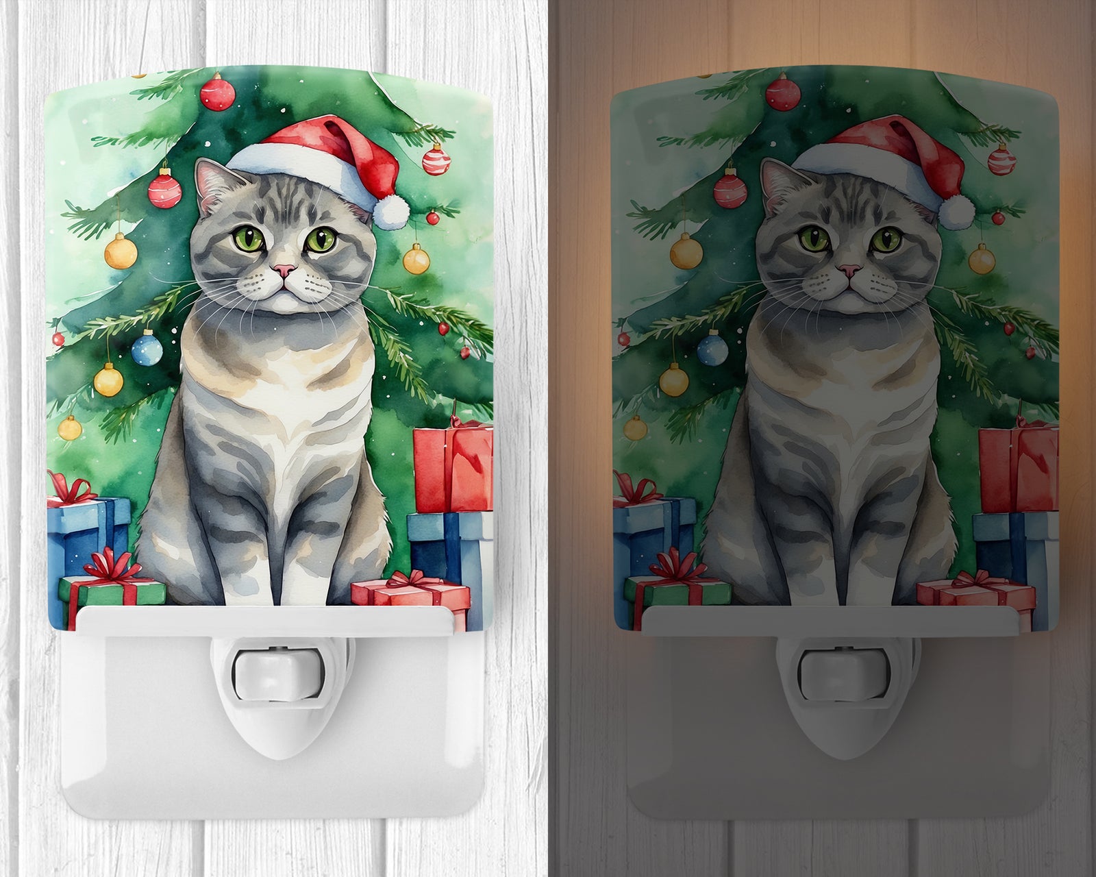 Caroline's Treasures Scottish Fold Cat By the Christmas Tree Ceramic Night Light