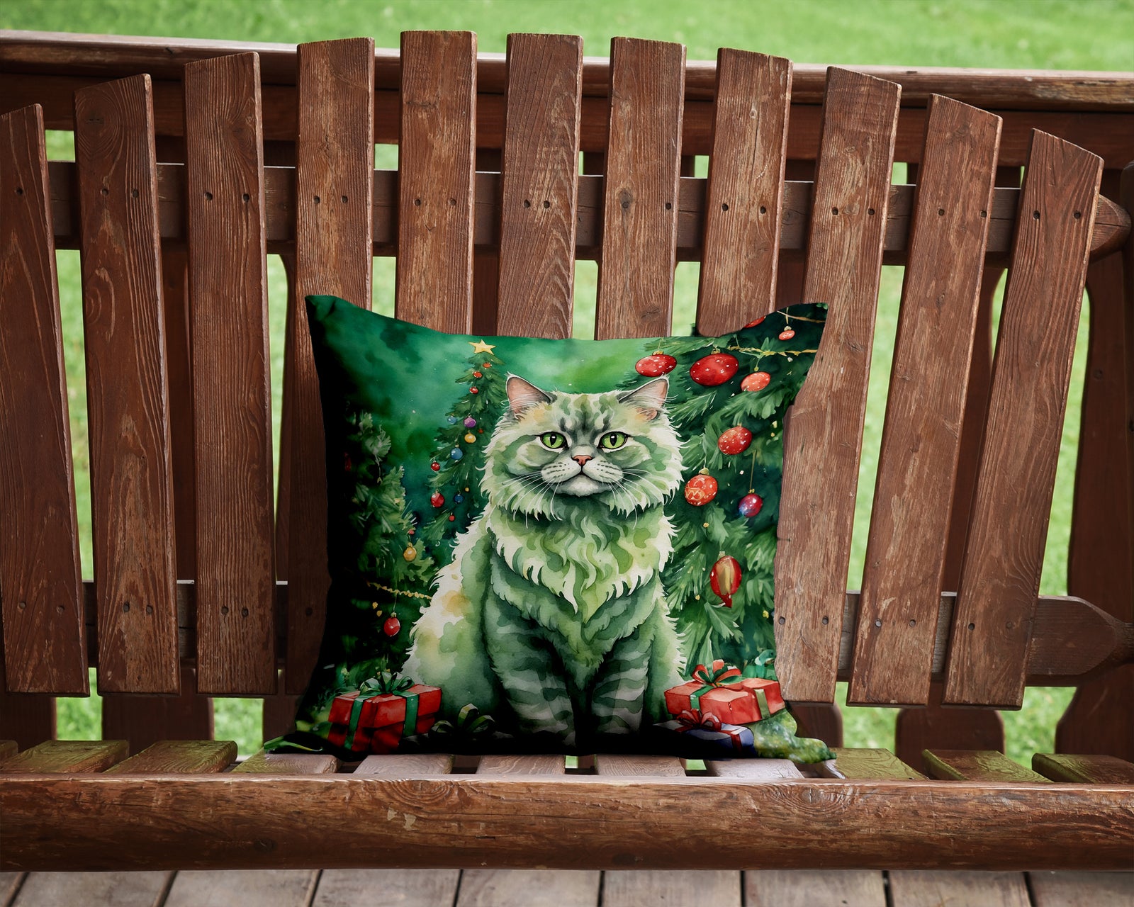 Caroline's Treasures Selkirk Rex Cat By the Christmas Tree Throw Pillow - 14x14 Decorative Pillow – Art for Your Home & Patio