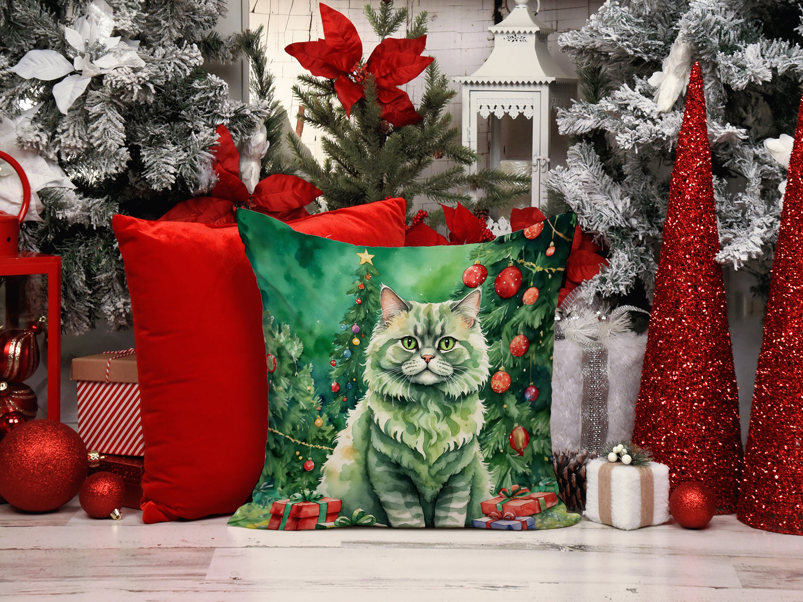 Caroline's Treasures Selkirk Rex Cat By the Christmas Tree Throw Pillow
