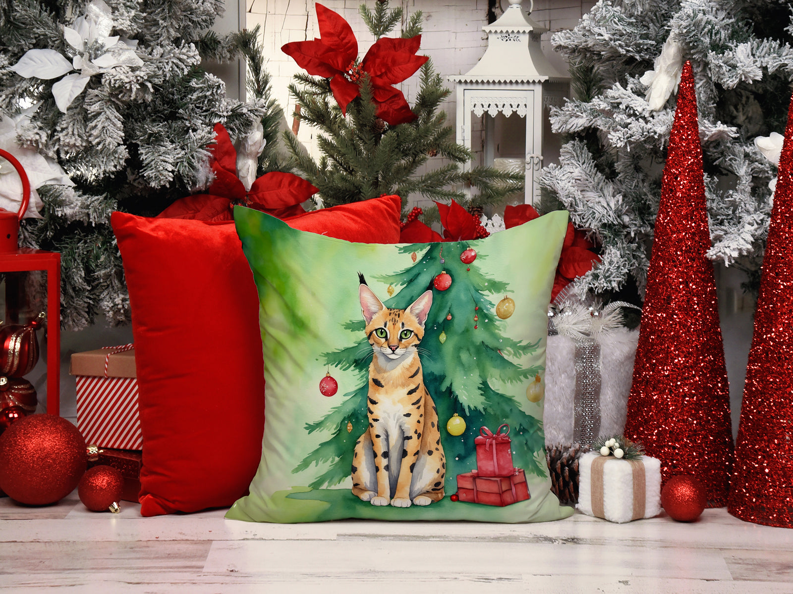 Caroline's Treasures Serengeti Cat By the Christmas Tree Throw Pillow