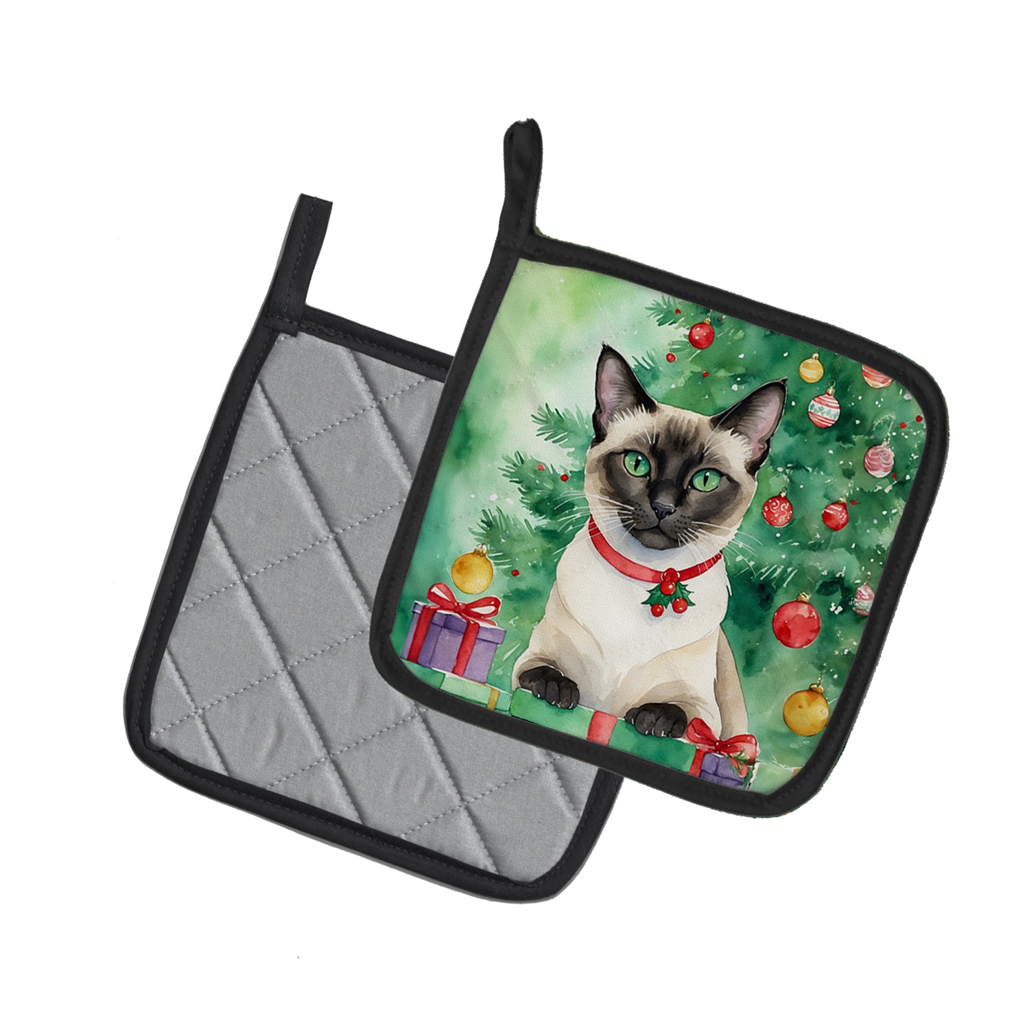 Caroline's Treasures Siamese Cat By the Christmas Tree Pot Holders - Set of 2 Decorative Kitchen Helpers | Made in the USA