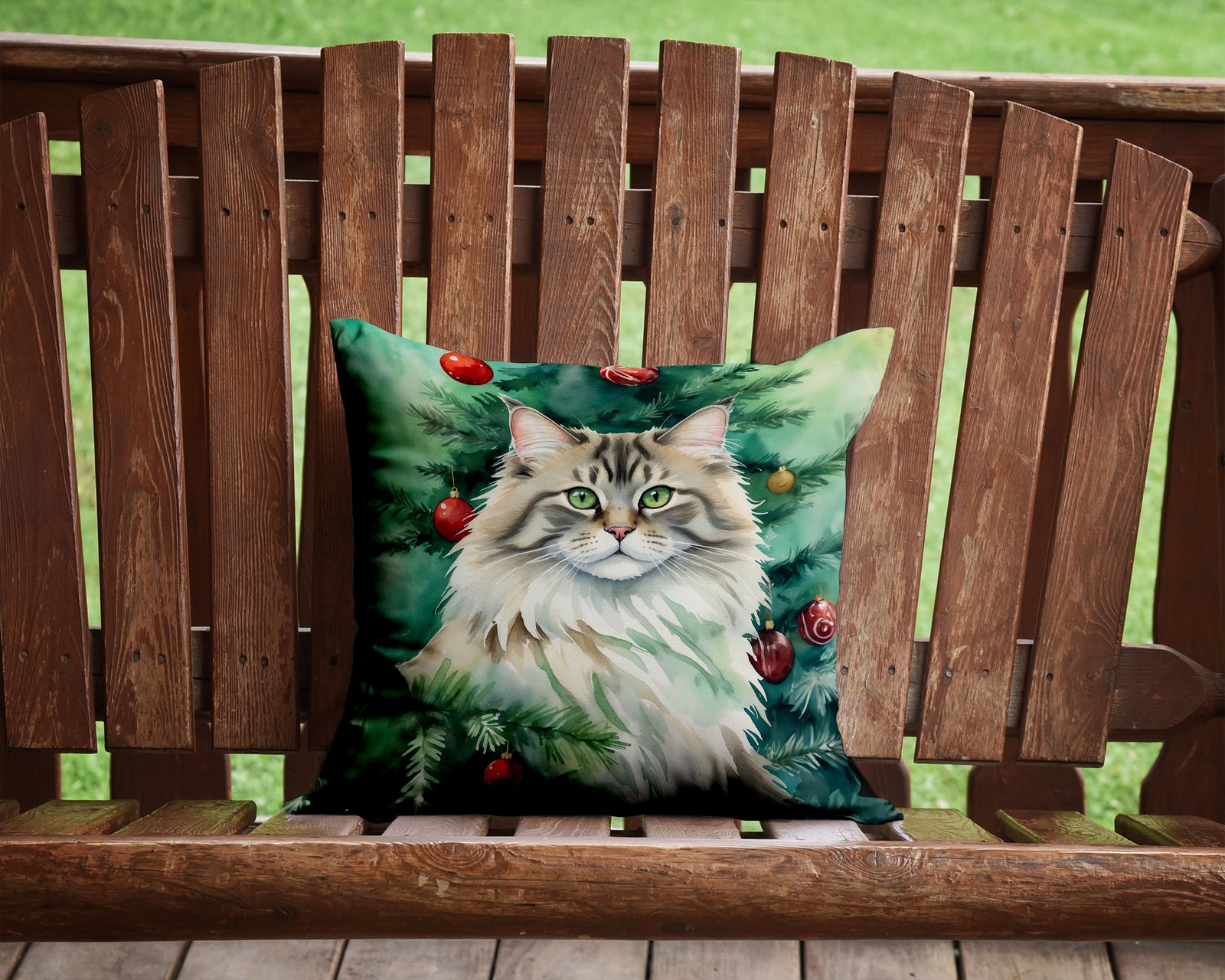 Caroline's Treasures Siberian Cat By the Christmas Tree Throw Pillow - 14x14 Decorative Pillow – Art for Your Home & Patio