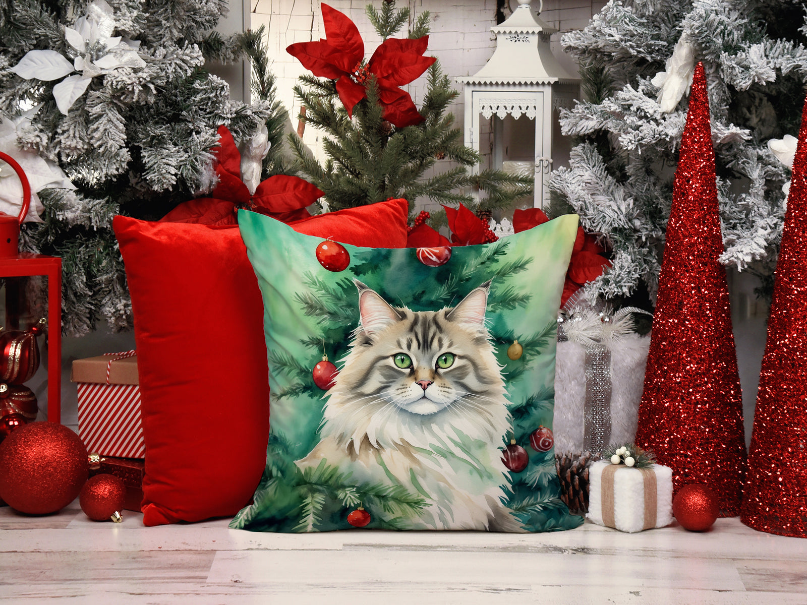 Caroline's Treasures Siberian Cat By the Christmas Tree Throw Pillow