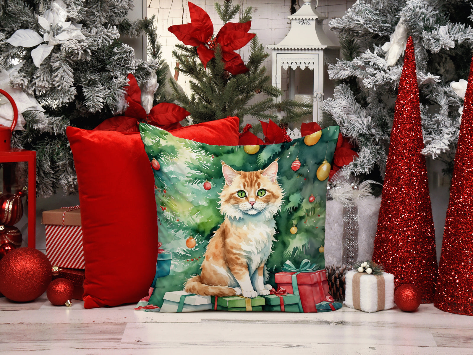 Caroline's Treasures Skookum Cat By the Christmas Tree Throw Pillow