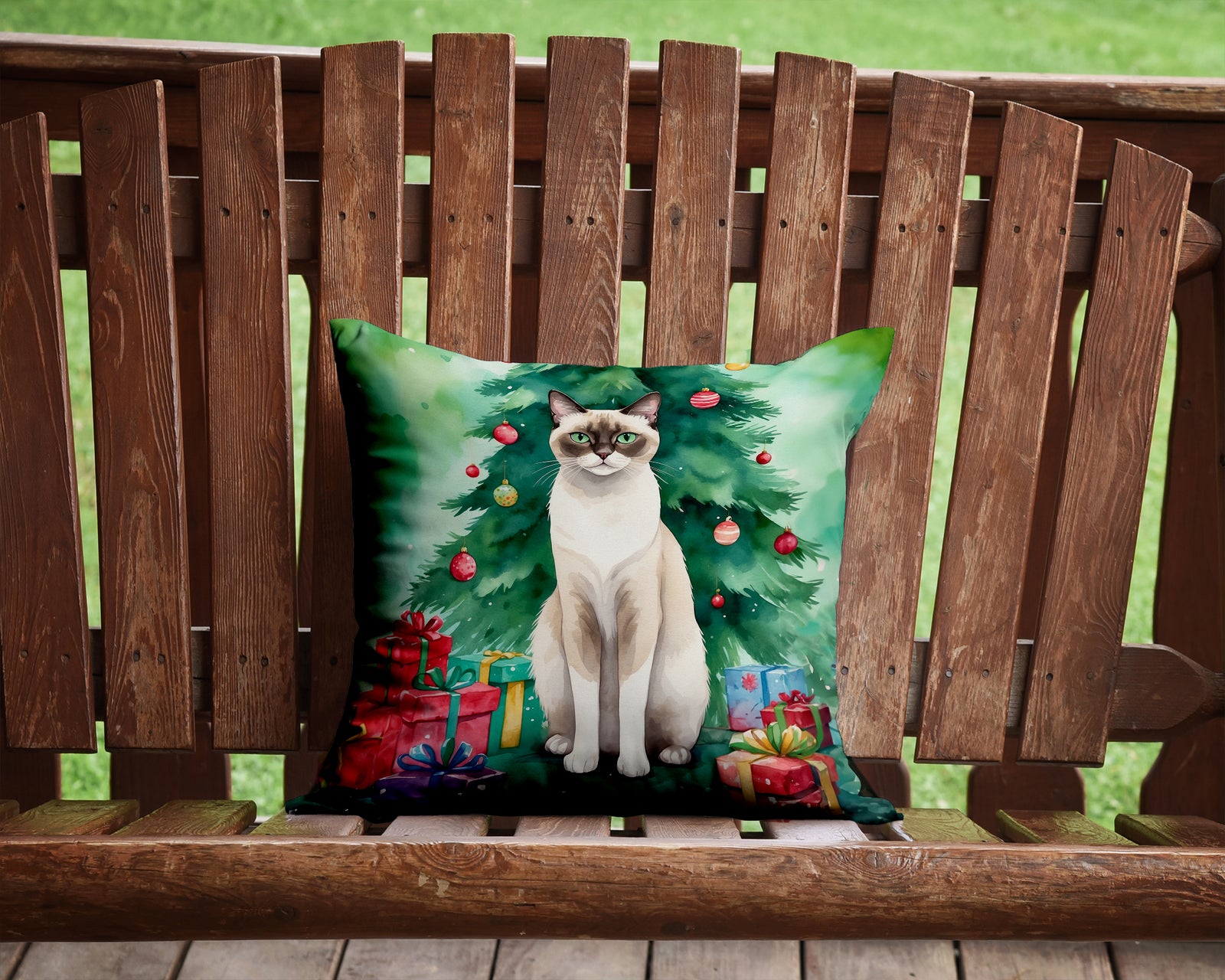 Caroline's Treasures Snowshoe Cat By the Christmas Tree Throw Pillow - 14x14 Decorative Pillow – Art for Your Home & Patio