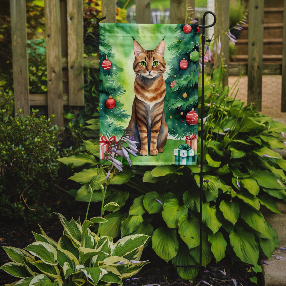 Caroline's Treasures Sokoke Christmas Garden Flag - Cat by the Christmas Tree - Cat-Themed Holiday Yard Decor