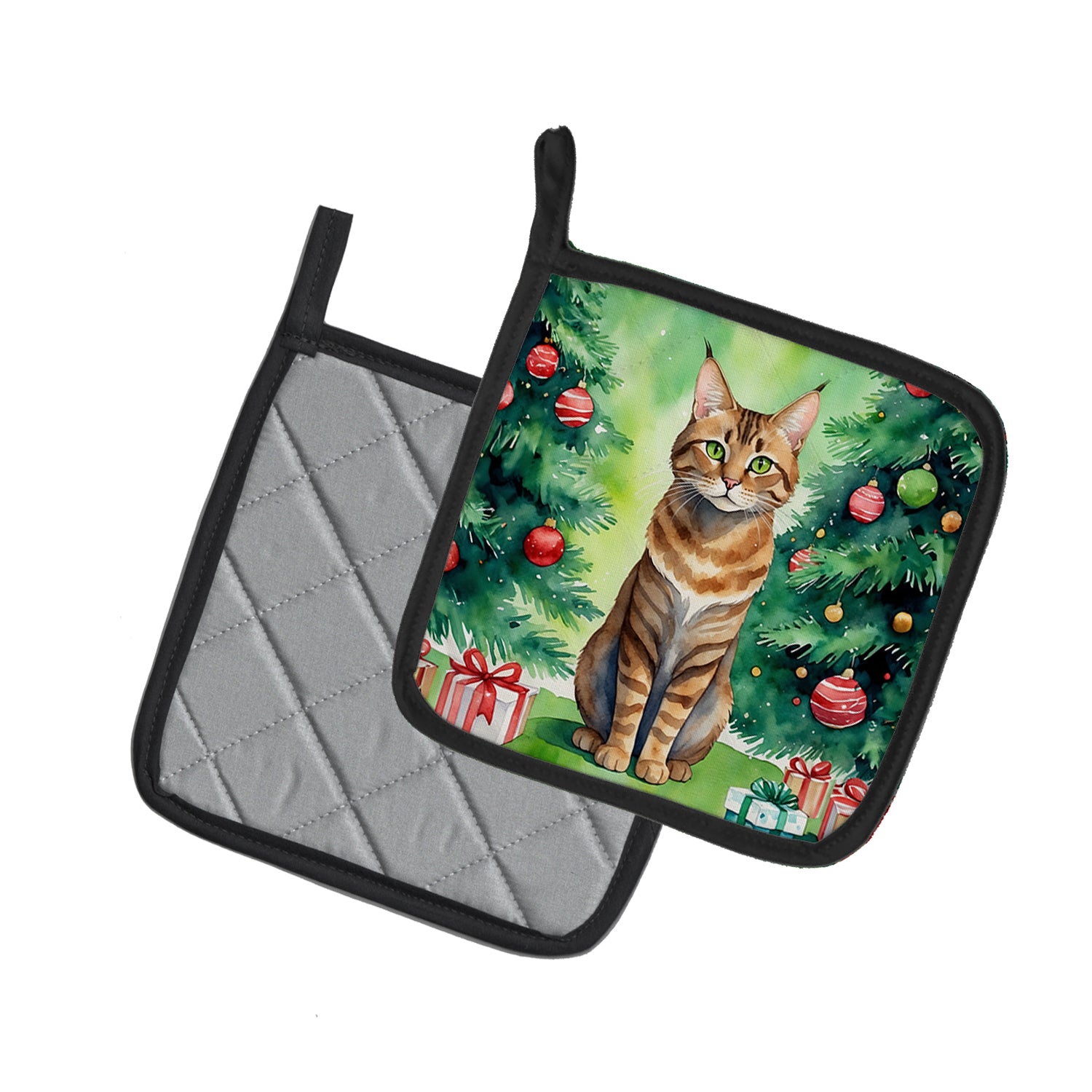 Caroline's Treasures Sokoke Cat By the Christmas Tree Pot Holders - Set of 2 Decorative Kitchen Helpers | Made in the USA