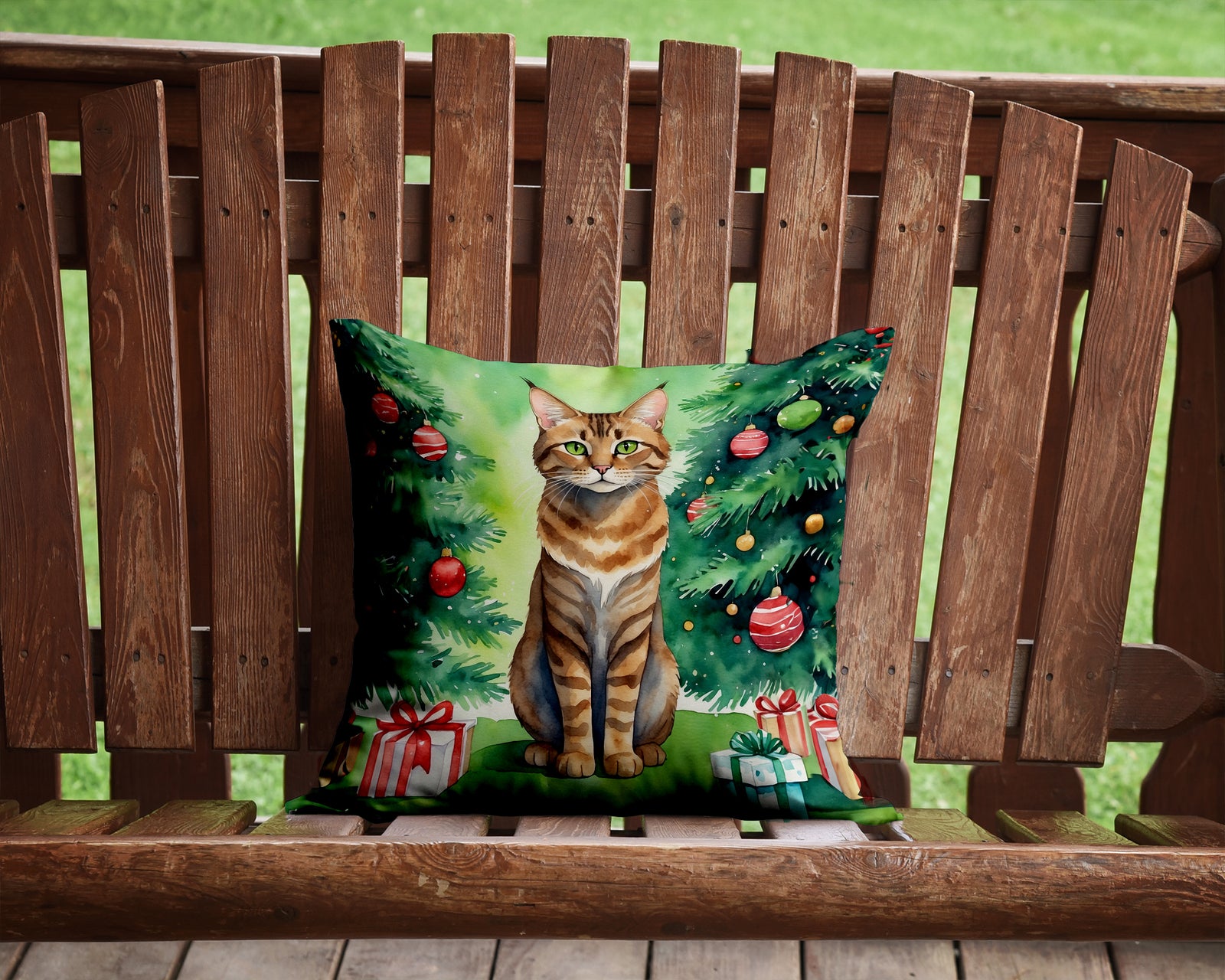 Caroline's Treasures Sokoke Cat By the Christmas Tree Throw Pillow - 14x14 Decorative Pillow – Art for Your Home & Patio