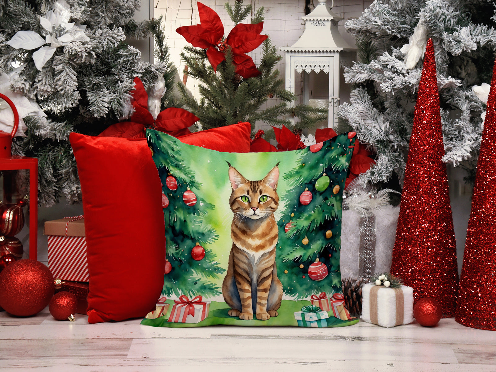 Caroline's Treasures Sokoke Cat By the Christmas Tree Throw Pillow
