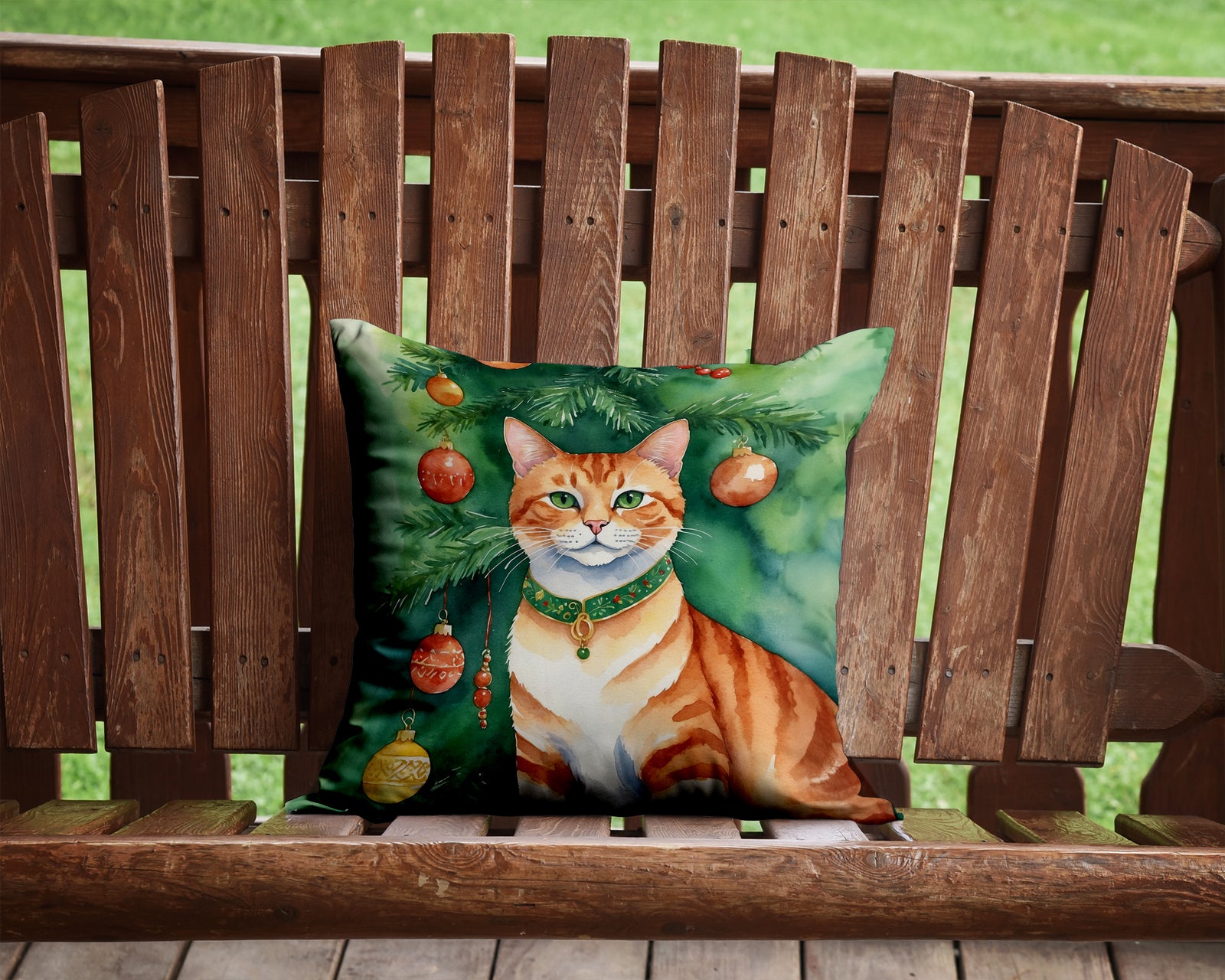 Caroline's Treasures Suphalak Cat By the Christmas Tree Throw Pillow - 14x14 Decorative Pillow – Art for Your Home & Patio