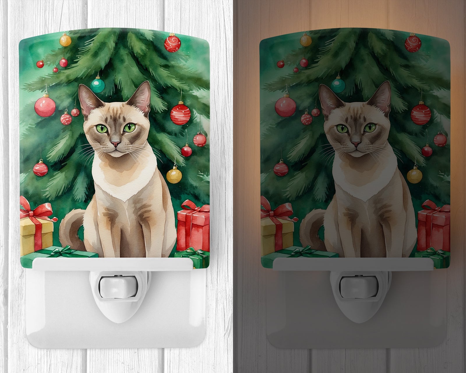 Caroline's Treasures Tonkinese Cat By the Christmas Tree Ceramic Night Light