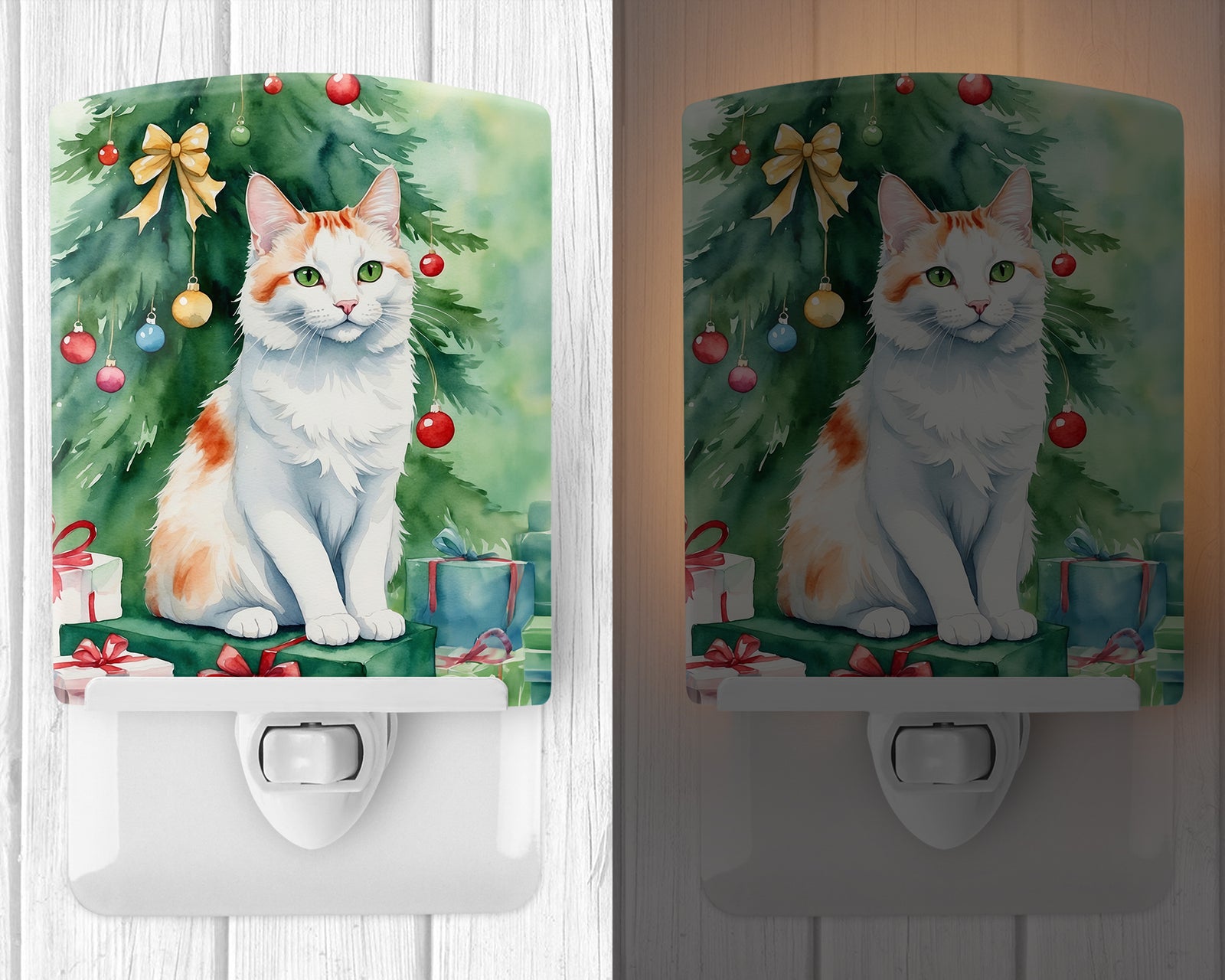 Caroline's Treasures Turkish Van Cat By the Christmas Tree Ceramic Night Light