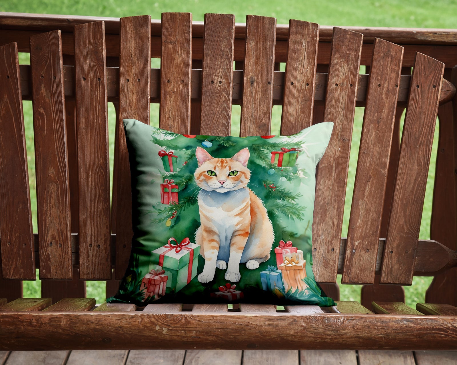 Caroline's Treasures Ural Rex Cat By the Christmas Tree Throw Pillow - 14x14 Decorative Pillow – Art for Your Home & Patio