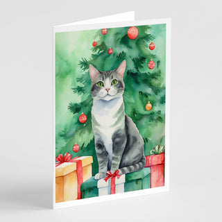 Caroline's Treasures Ural Rex Cat By the Christmas Tree Greeting Cards - Blank Note Cards – 8-Pack of Artist-Designed Cards with Envelopes
