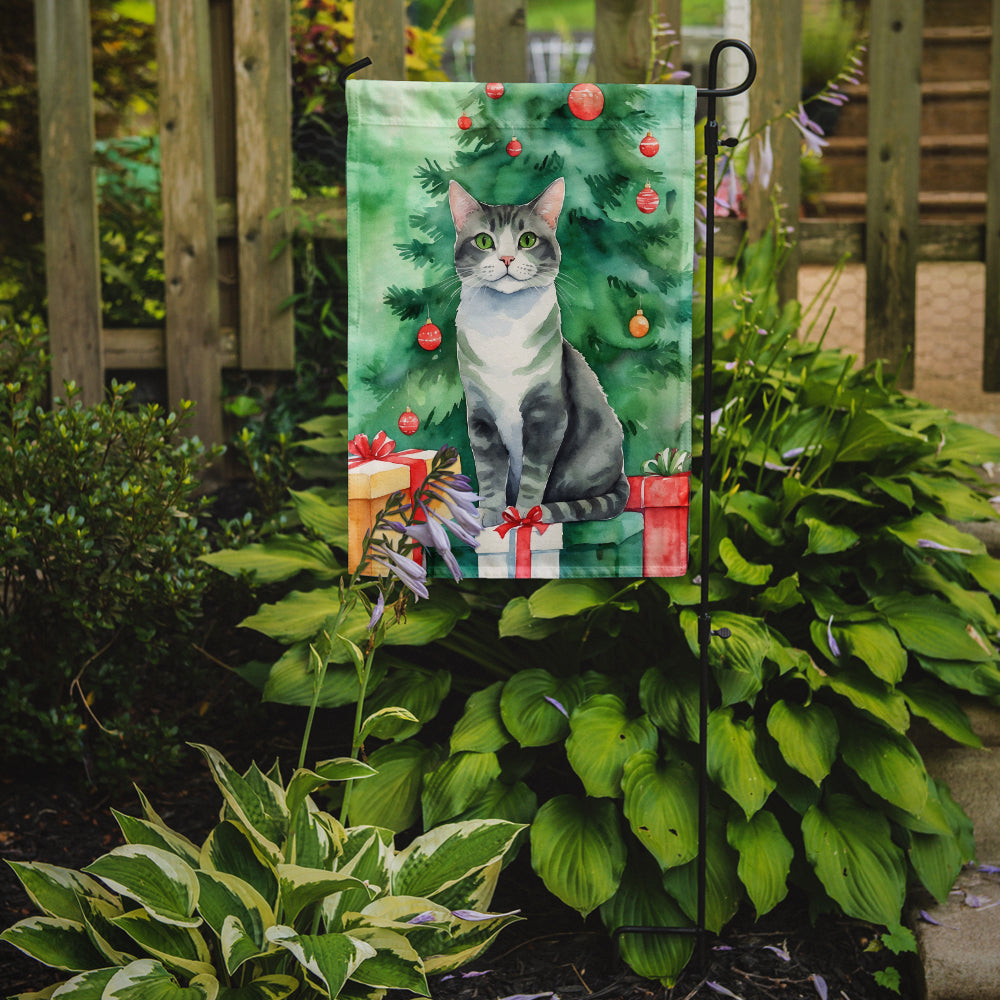 Caroline's Treasures Ural Rex Christmas Garden Flag - Cat by the Christmas Tree - Cat-Themed Holiday Yard Decor