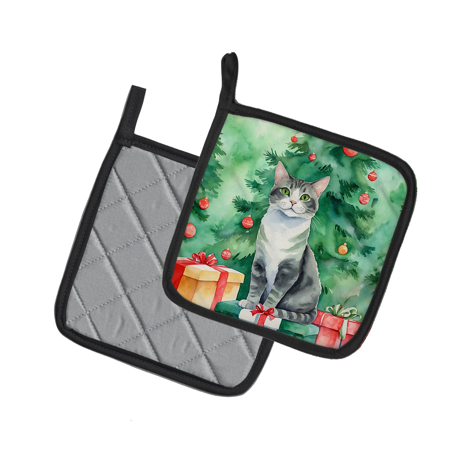 Caroline's Treasures Ural Rex Cat By the Christmas Tree Pot Holders - Set of 2 Decorative Kitchen Helpers | Made in the USA