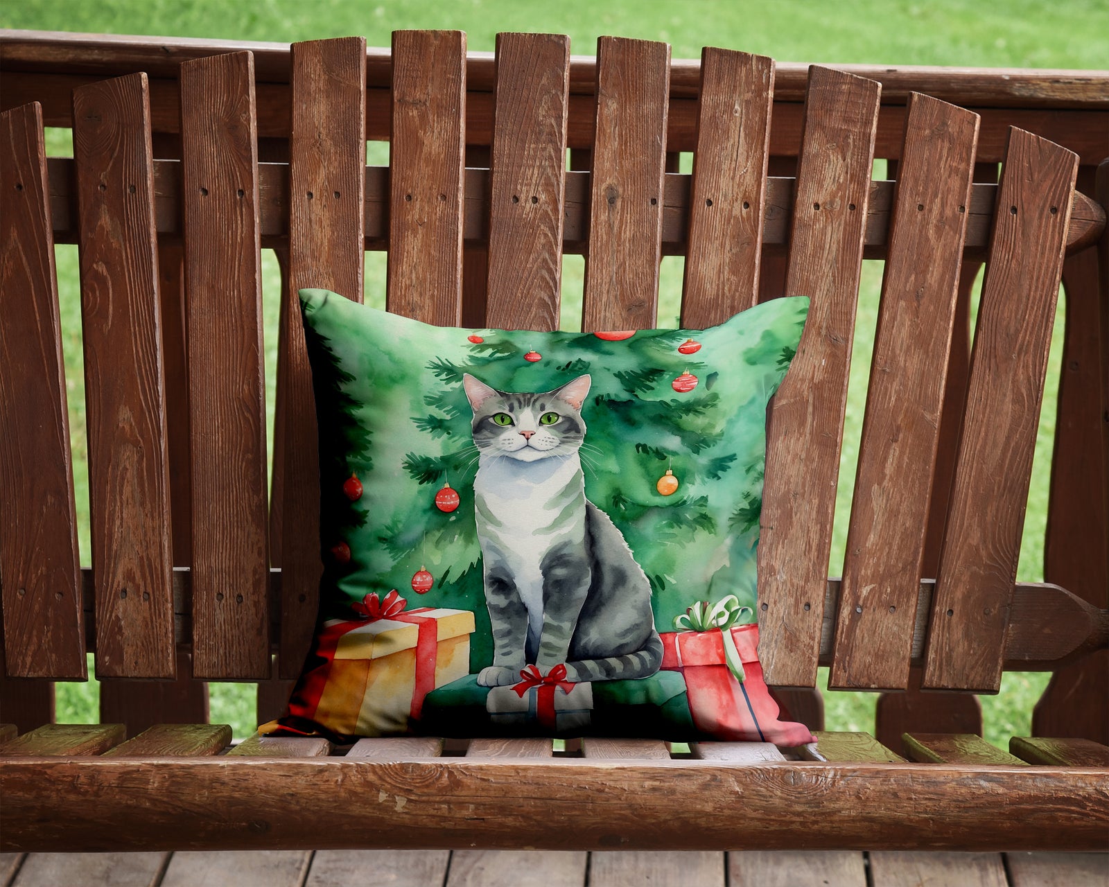 Caroline's Treasures Ural Rex Cat By the Christmas Tree Throw Pillow - 14x14 Decorative Pillow – Art for Your Home & Patio