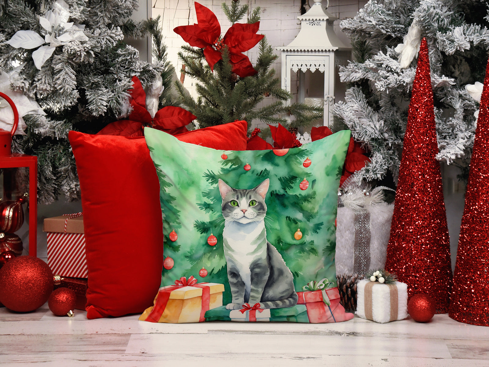 Caroline's Treasures Ural Rex Cat By the Christmas Tree Throw Pillow