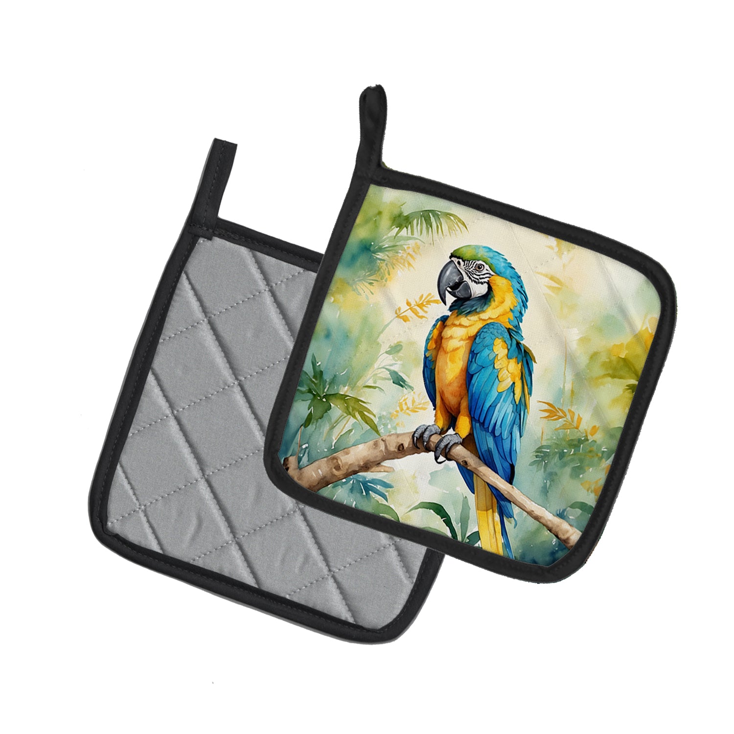 Caroline's Treasures Blue and Gold Macaw Pot Holders - Set of 2 Decorative Kitchen Helpers | Made in the USA