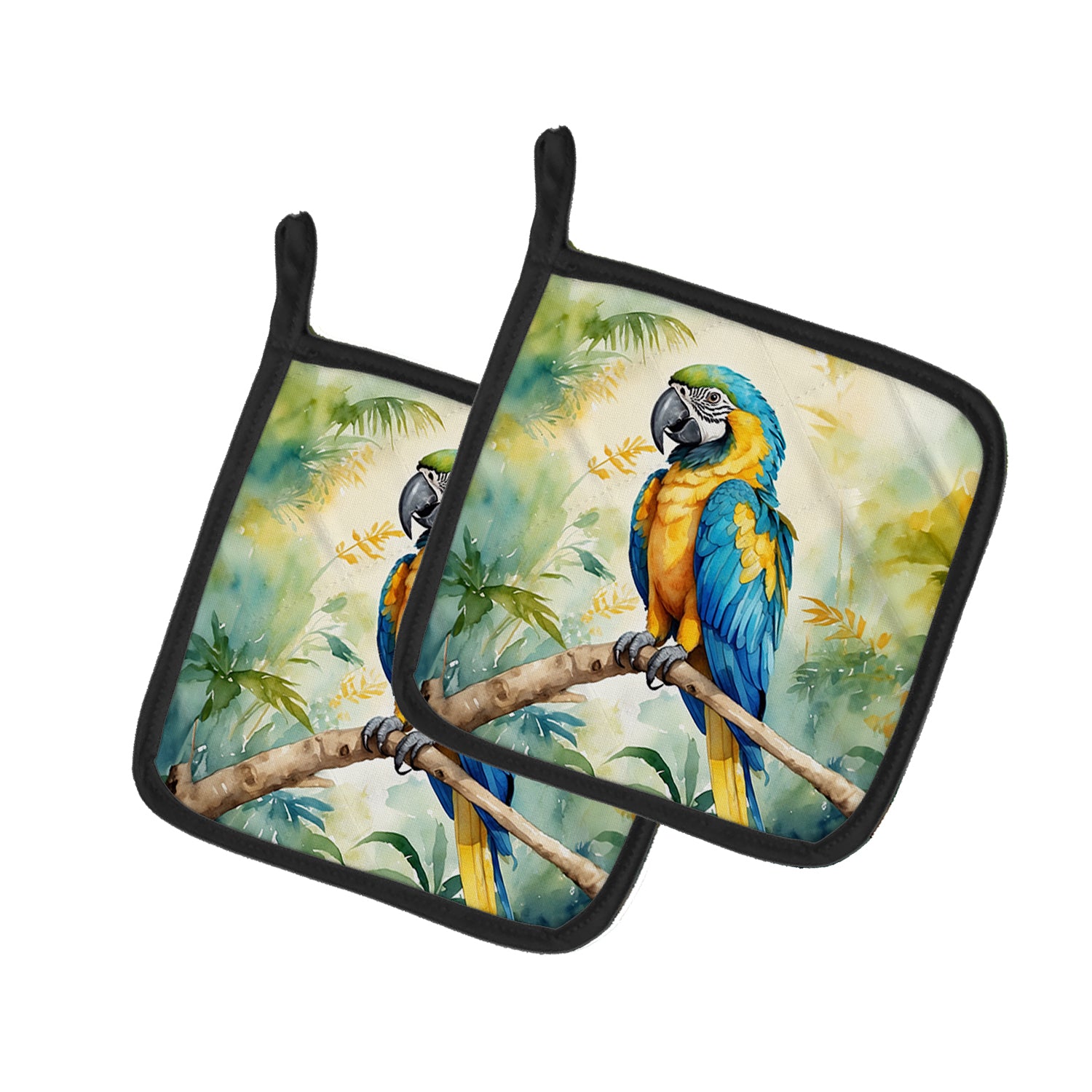 Caroline's Treasures Blue and Gold Macaw Pot Holders - Set of 2 Decorative Kitchen Helpers | Made in the USA