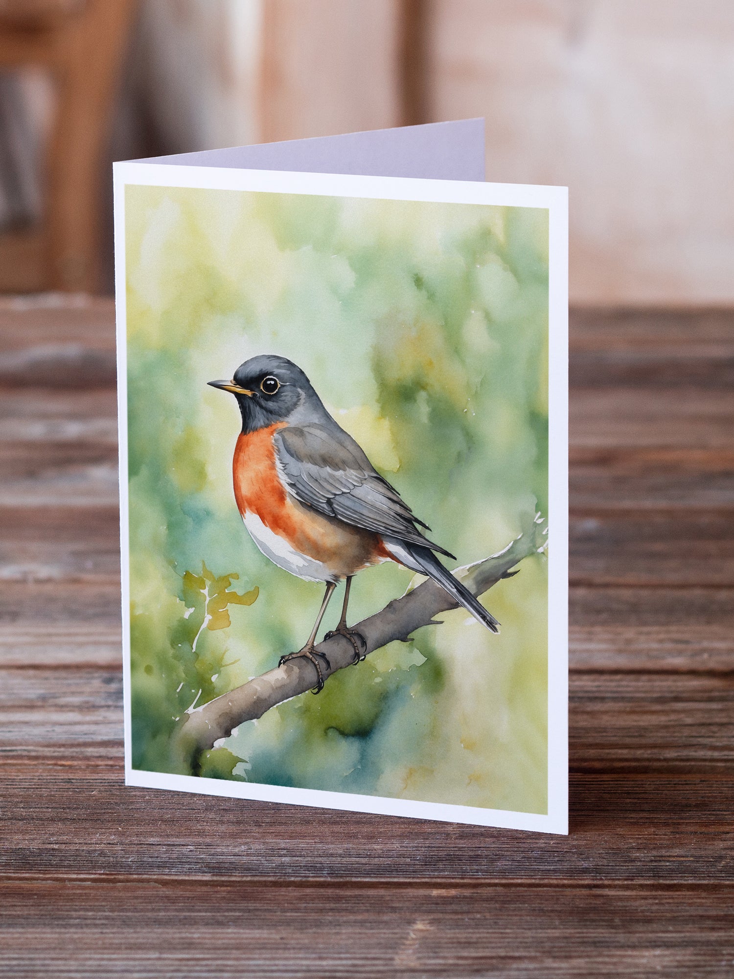 Caroline's Treasures Connecticut American Robin Greeting Cards - Blank Note Cards – 8-Pack of Artist-Designed Cards with Envelopes