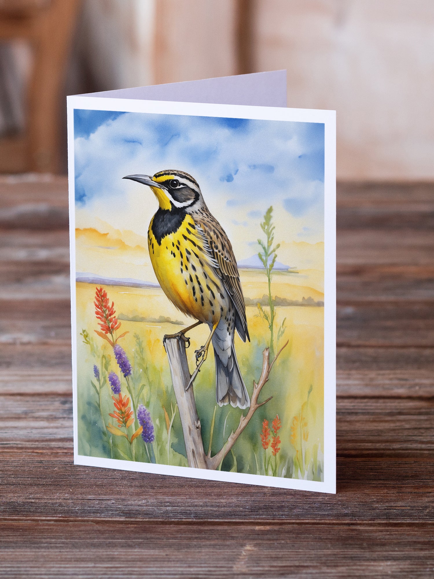 Caroline's Treasures Kansas Western Meadowlark Greeting Cards - Blank Note Cards – 8-Pack of Artist-Designed Cards with Envelopes