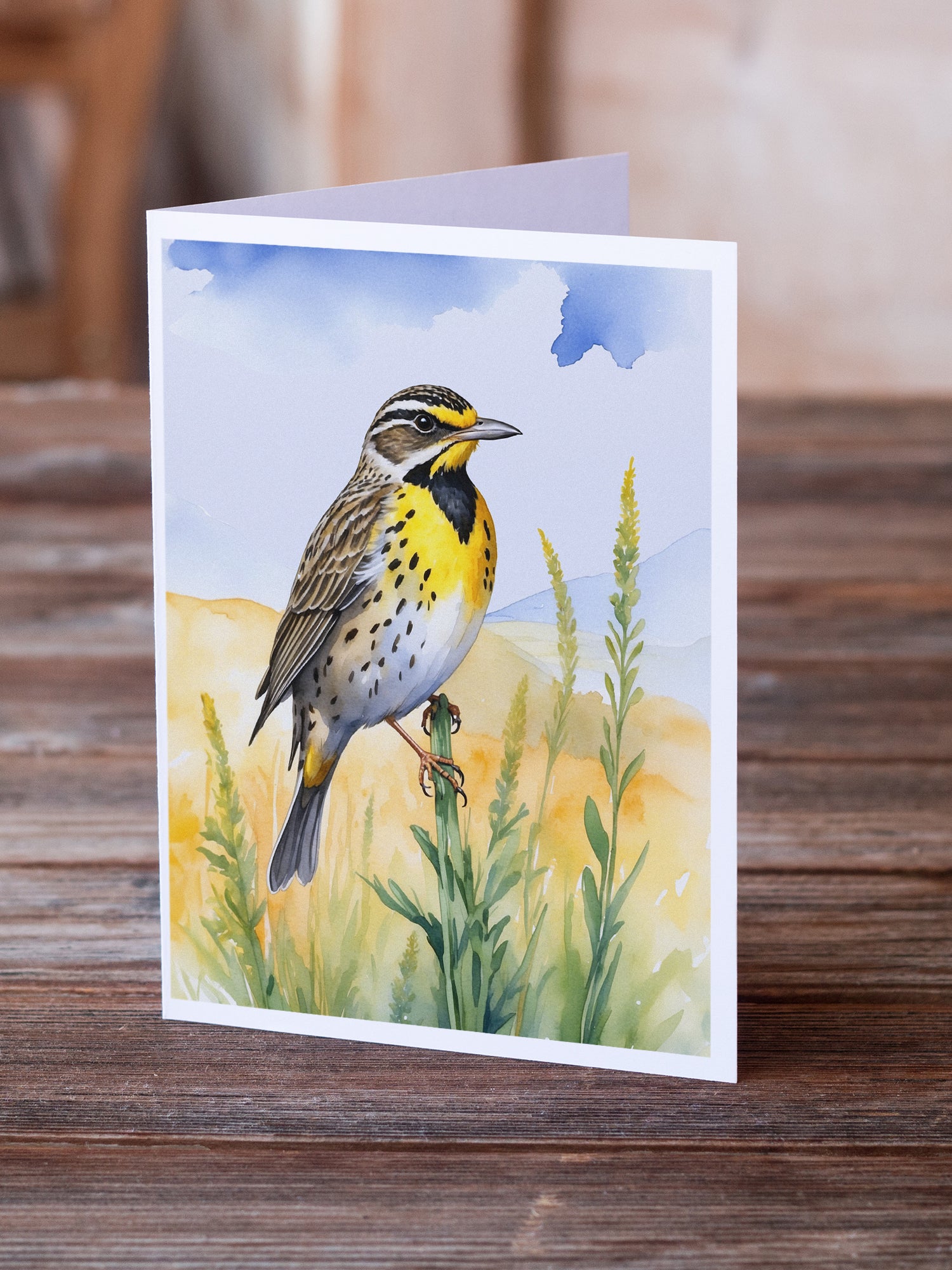 Caroline's Treasures Nebraska Western Meadowlark Greeting Cards - Blank Note Cards – 8-Pack of Artist-Designed Cards with Envelopes
