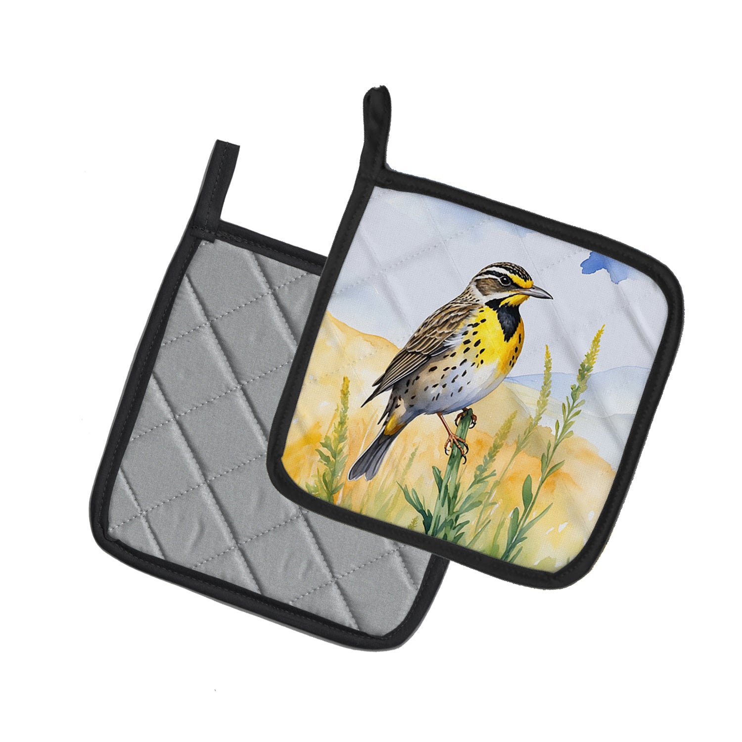 Caroline's Treasures Nebraska Western Meadowlark Pot Holders - Set of 2 Decorative Kitchen Helpers | Made in the USA
