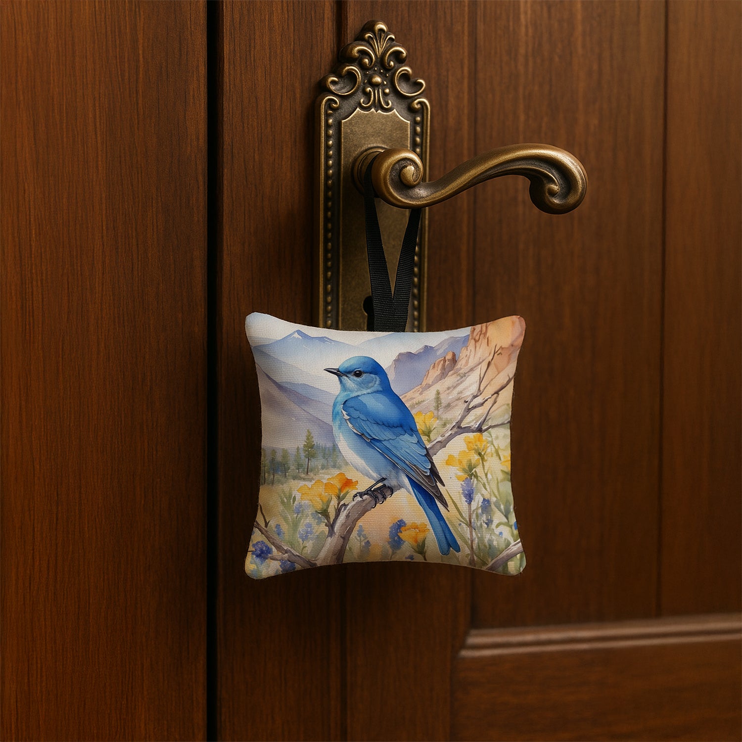 Caroline's Treasures Nevada Mountain Bluebird Hanging Square Fabric Ornament 3.5 × 3.5