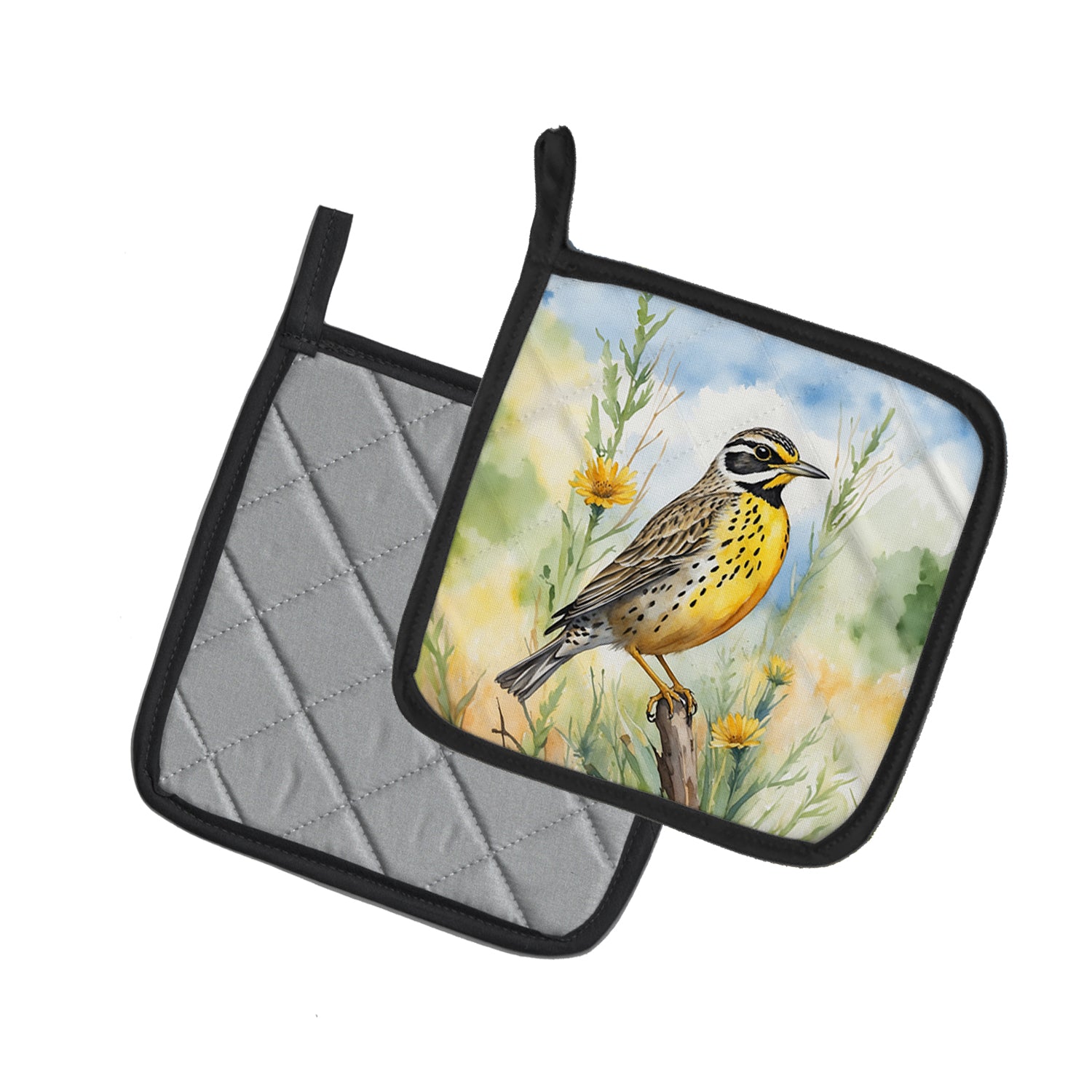 Caroline's Treasures North Dakota Western Meadowlark Pot Holders - Set of 2 Decorative Kitchen Helpers | Made in the USA