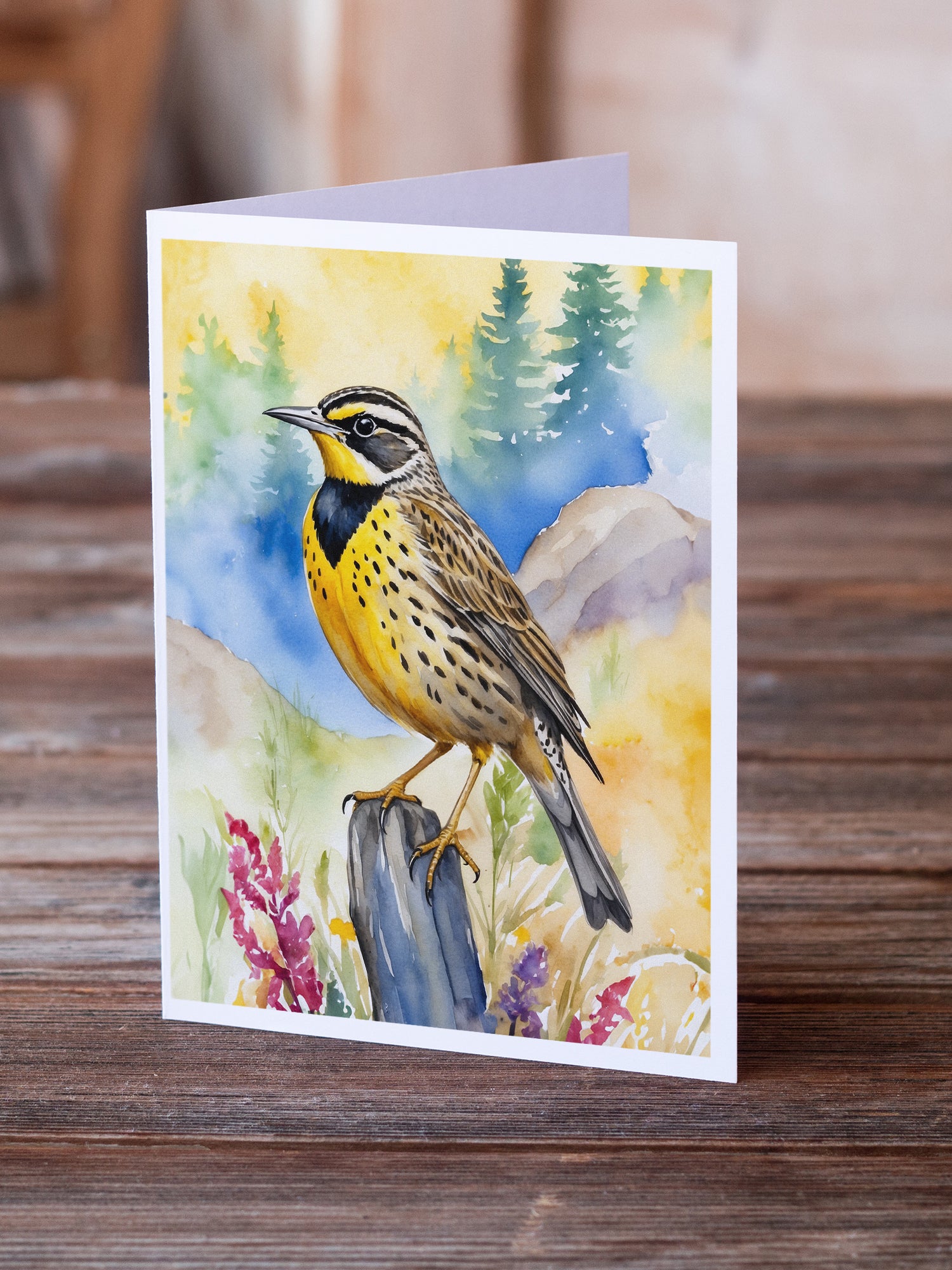 Caroline's Treasures Oregon Western Meadowlark Greeting Cards - Blank Note Cards – 8-Pack of Artist-Designed Cards with Envelopes