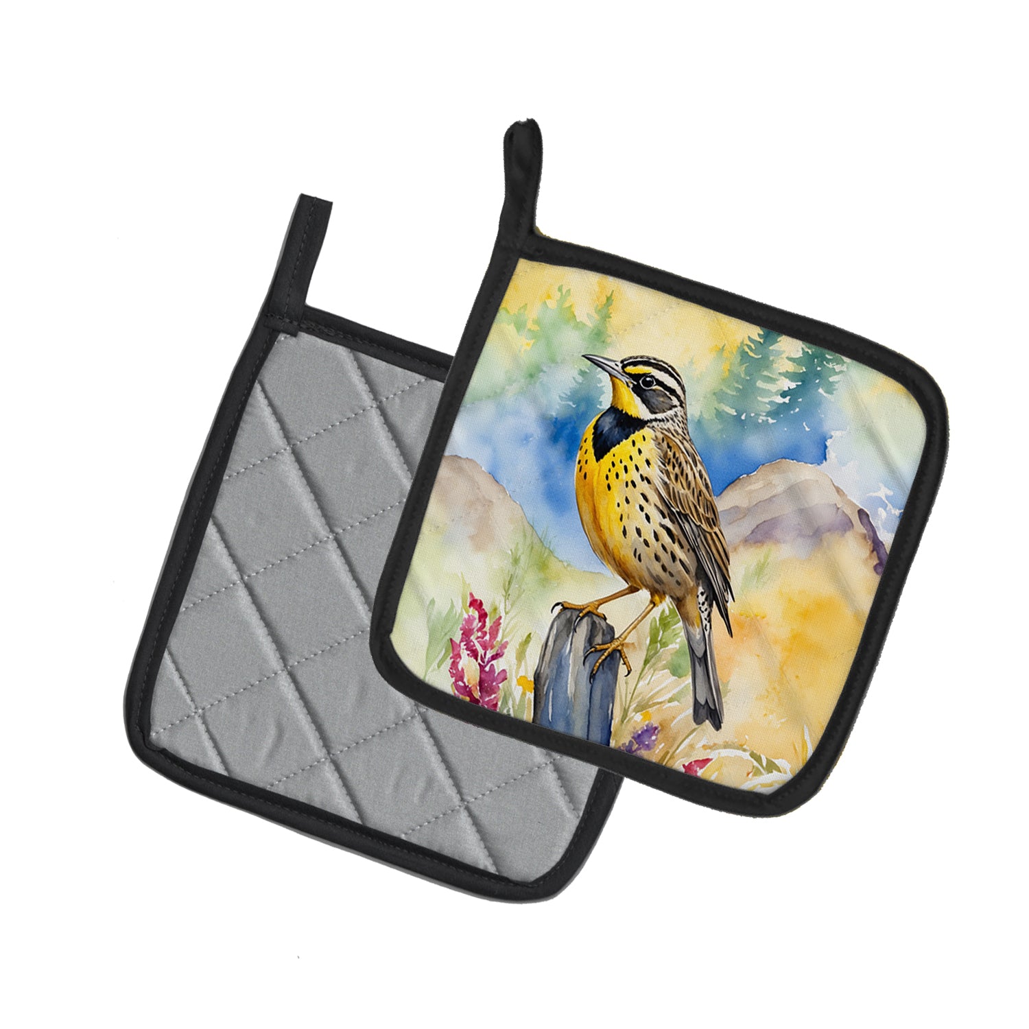 Caroline's Treasures Oregon Western Meadowlark Pot Holders - Set of 2 Decorative Kitchen Helpers | Made in the USA