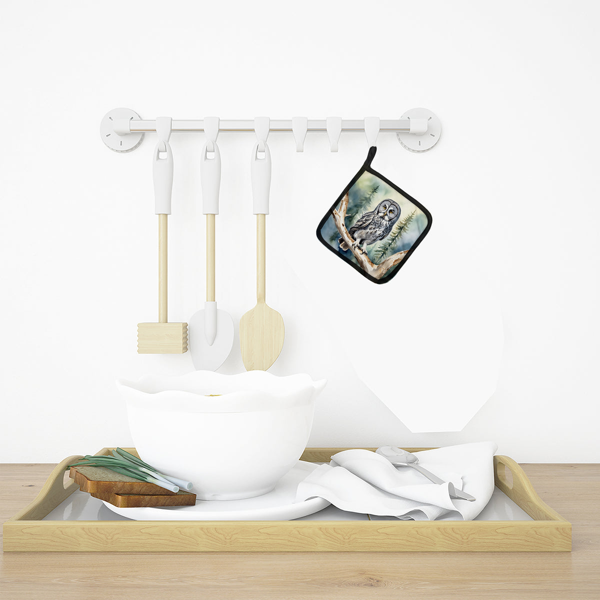 Caroline's Treasures Great Gray Owl Pot Holders - Set of 2 Decorative Kitchen Helpers | Made in the USA